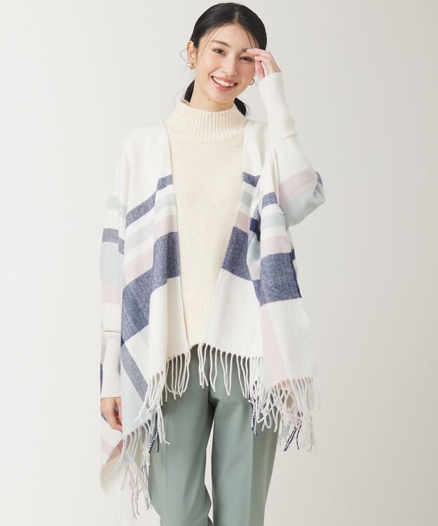 ANY SIS チェック ポンチョ ブルー系チェック