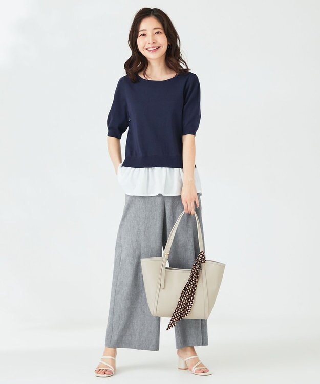 ANY SIS 【洗える】シャツテール ニットＴシャツ ネイビー