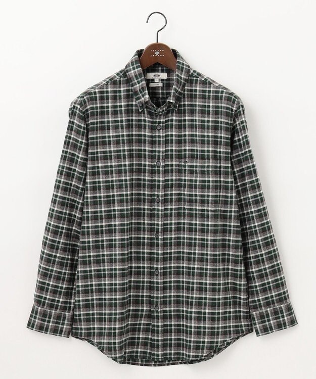 JOSEPH ABBOUD 【キングサイズ・オーガニックコットン】スモールチェック フランネルシャツ カーキ系3