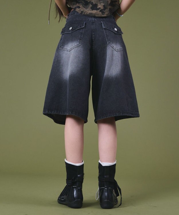 WEGO バックフラップポケットデニムハーフパンツ ブラック