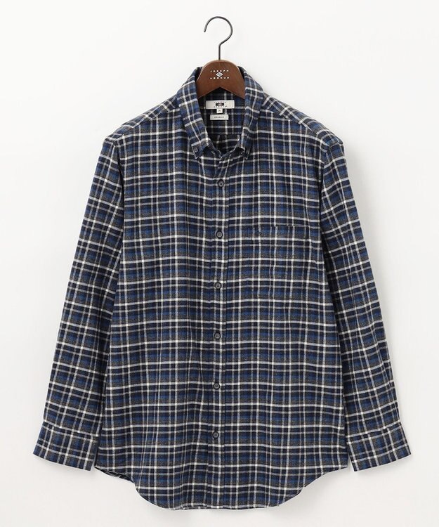JOSEPH ABBOUD 【キングサイズ・オーガニックコットン】スモールチェック フランネルシャツ ネイビー系3