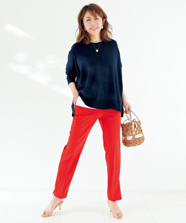 UNFILO 【ストレッチ/洗える】出会えるパンツ テーパード レッド系