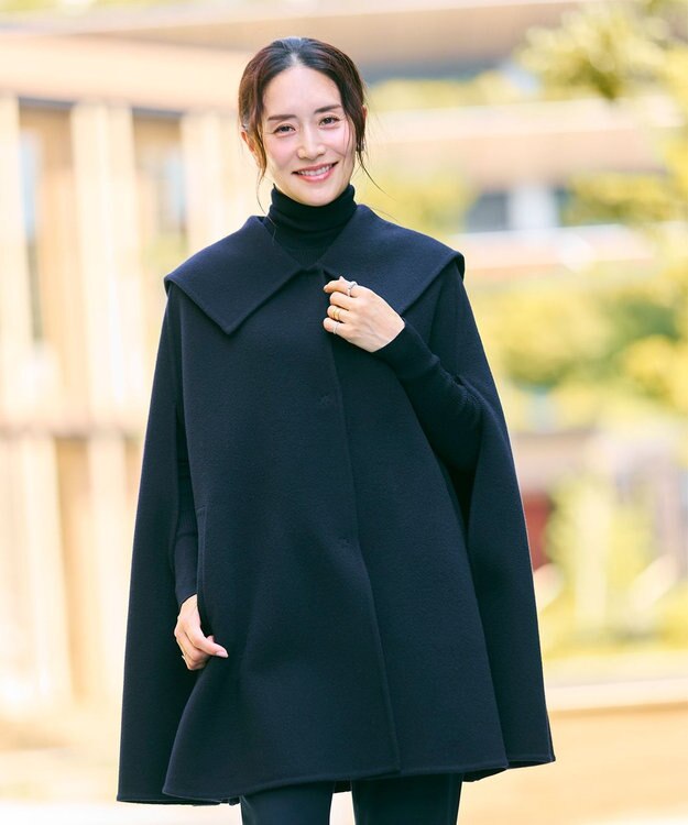 #Newans セーラーカラーダブルフェイスケープコート ネイビー