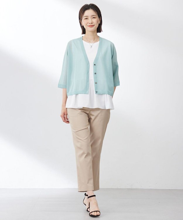 J.PRESS LADIES 【洗える】ノースリーブスムースジャージー フレア カットソー ホワイト系