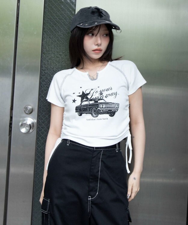 WEGO キーネックサイドレースアップちびT 柄8