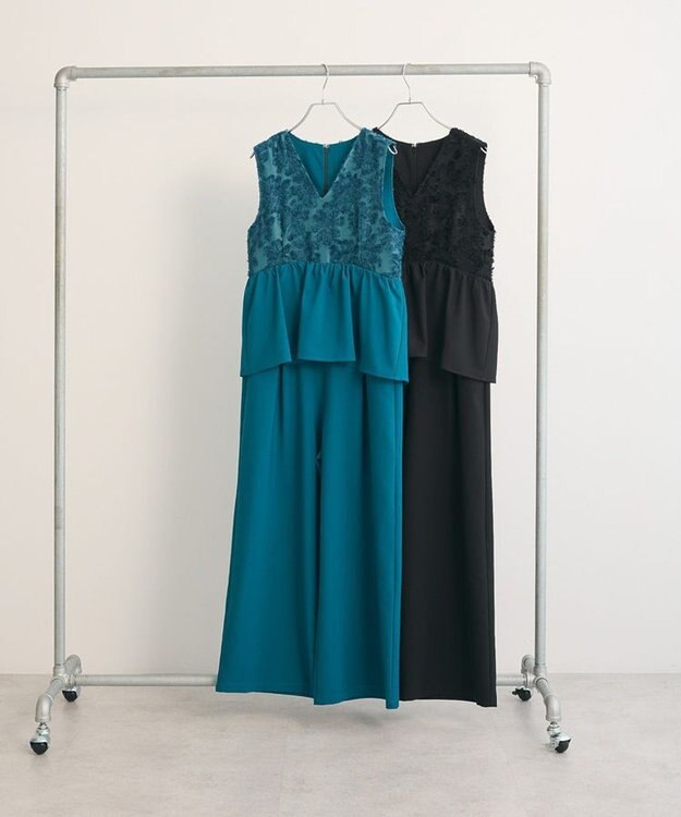 Green Parks ・Ｒａｉｌｍｅ　ジャカードペプラムサロペット Black