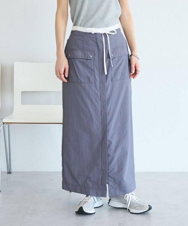 CRAFT STANDARD BOUTIQUE ナイロンダブルウエストIラインスカート Gray