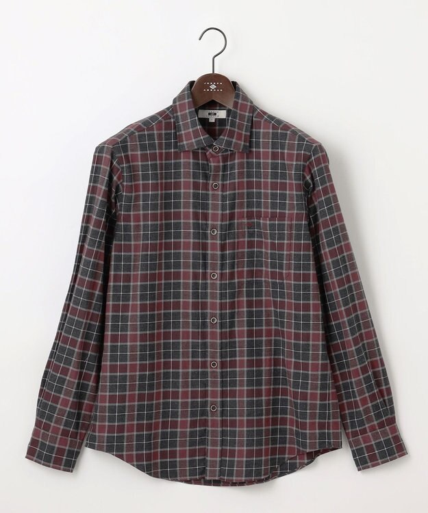 JOSEPH ABBOUD 【柔らか/暖かい】ファインブラッシュド ネル チェック シャツ ワイン系4