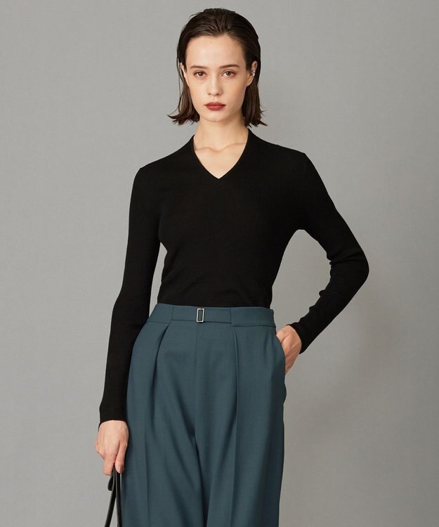 ICB 【洗える】エクストラファインメリノ Vネックプルオーバー ブラック系