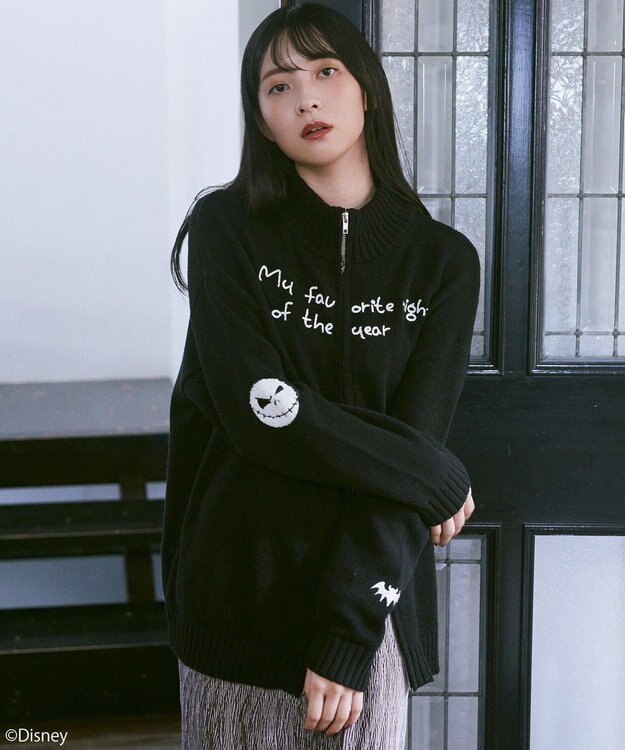 earth music&ecology ナイトメア／ダブルジップニットカーディガン Black