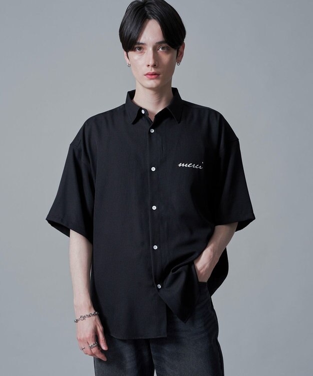 WEGO 【速乾/しわになりにくい/MLサイズ展開】アムンゼンワンポイントBIGシャツ（SS） ブラック