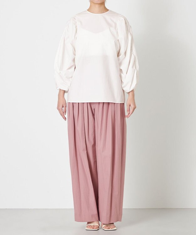 NAVE 【Nave・洗える】タイプライタークロス ギャザーブラウス ホワイト系