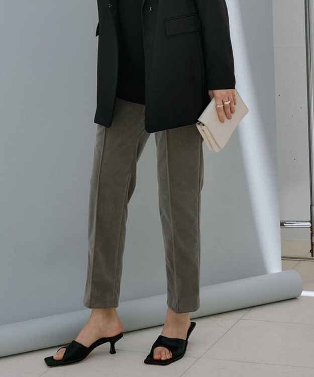 ICB 【洗える】 コーデュロイ テーパードパンツ アッシュカーキ系