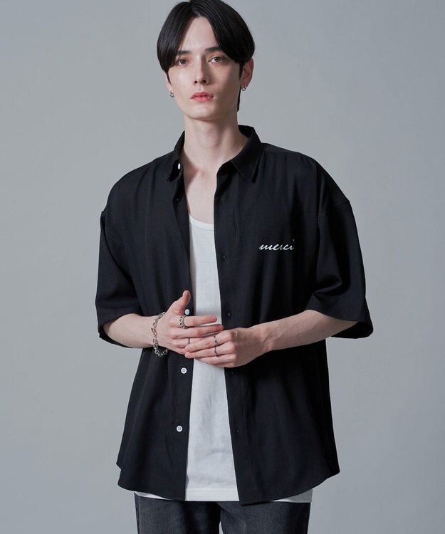 WEGO 【速乾/しわになりにくい/MLサイズ展開】アムンゼンワンポイントBIGシャツ（SS） ブラック