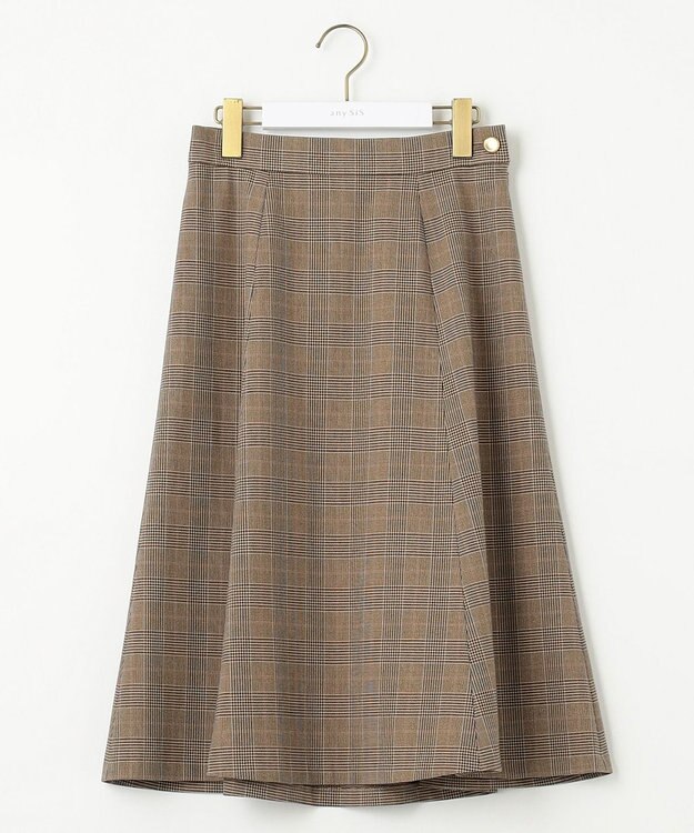 ANY SIS 【セットアップ対応】サーモ2WAYストレッチ スカート ブラウングレンチェック
