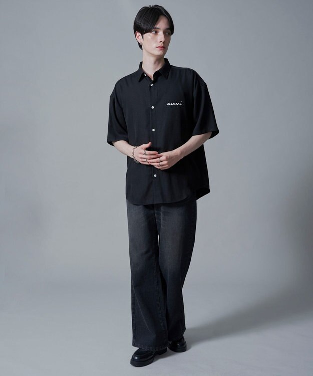 WEGO 【速乾/しわになりにくい/MLサイズ展開】アムンゼンワンポイントBIGシャツ（SS） ブラック