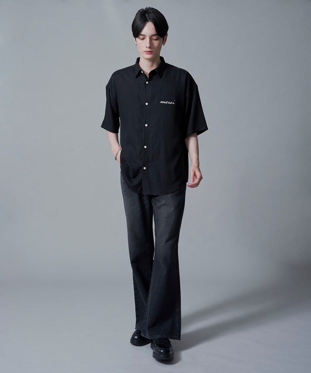 WEGO 【速乾/しわになりにくい/MLサイズ展開】アムンゼンワンポイントBIGシャツ（SS） ブラック