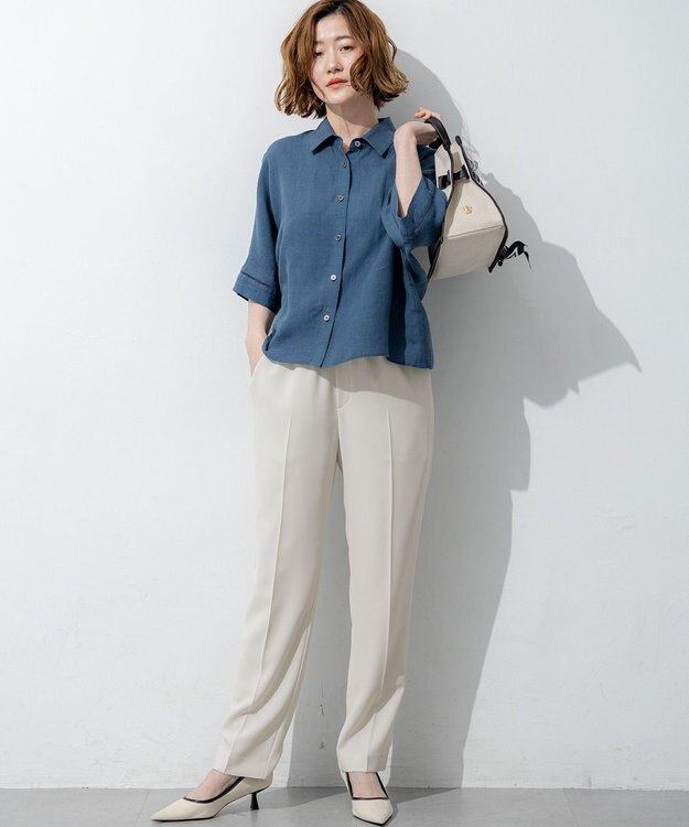 23区 S 【Oggi7月号掲載/吸水速乾/接触冷感/UVカット】ストレッチジョーゼット テーパード パンツ ベージュ系