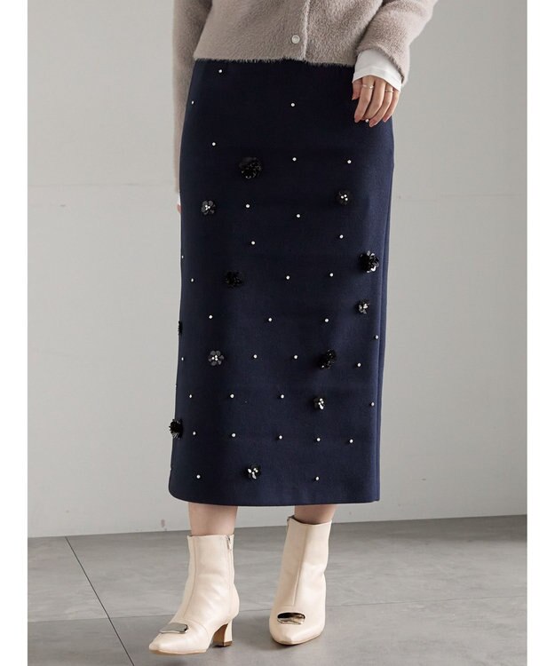 Te chichi ビジューデザインナロースカート《2025winter catalog item》 ネイビー