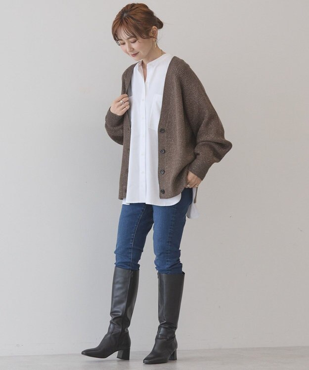 AMERICAN HOLIC バイパチラメ入りＶネック片畦ニットカーディガ Brown