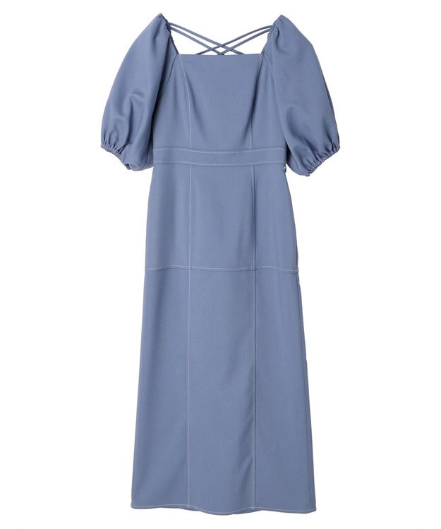 earth music&ecology 配色ステッチパフスリーブワンピース Black