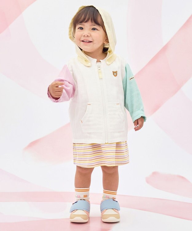 MIKI HOUSE HOT BISCUITS 【80-120cm】二重織ガーゼ素材 パーカ マルチカラー