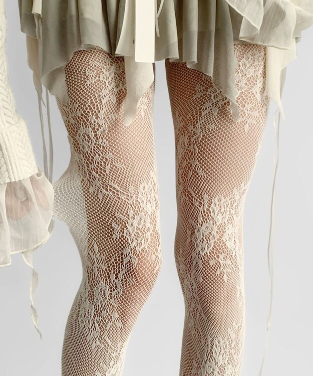 WEGO フラワー総レースタイツ オフホワイト