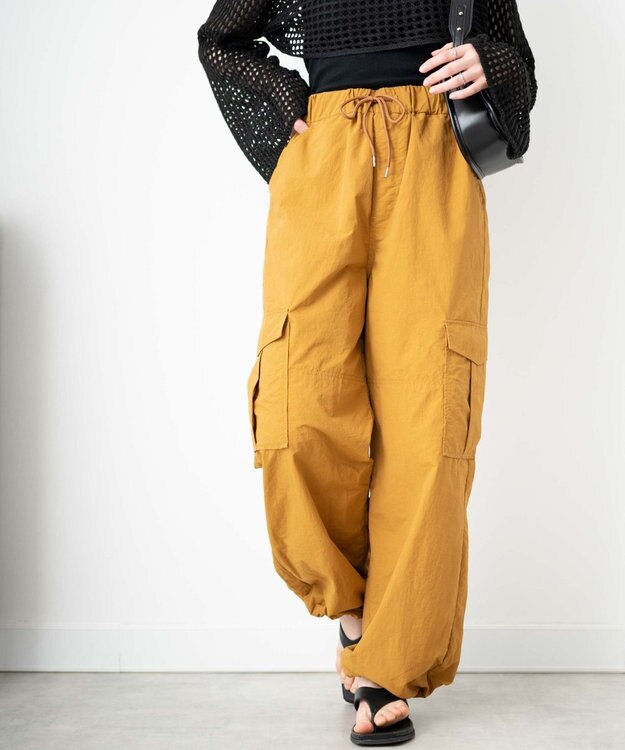 WEGO 【ウエストゴム】ナイロンイージーワイドカーゴパンツ マスタード