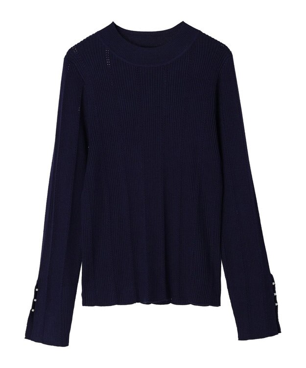 earth music&ecology 袖パールハイネックリブプルオーバー Dark Navy