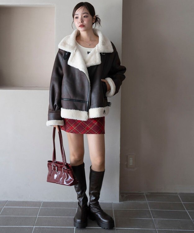 WEGO 【25年秋冬新作】フェイクムートンボアジャケット ブラウン