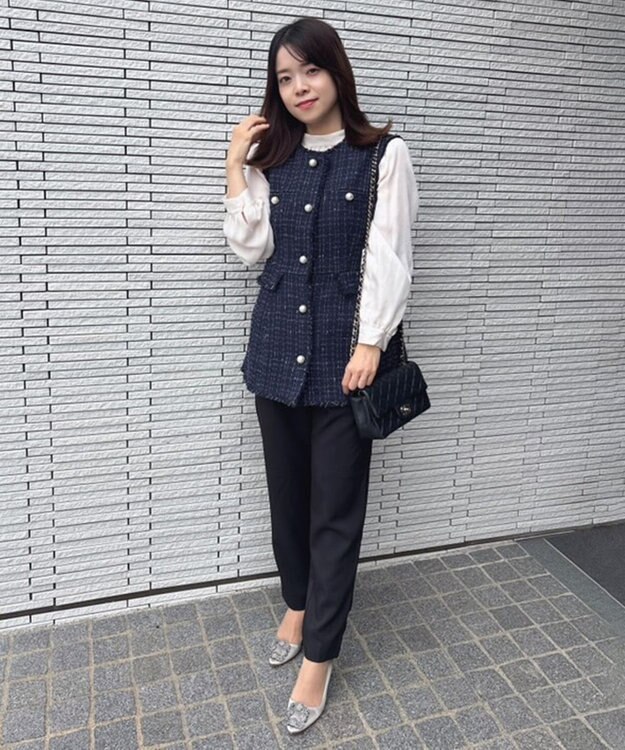 Feroux 【洗える】ラメツイード ジレ ネイビー系1