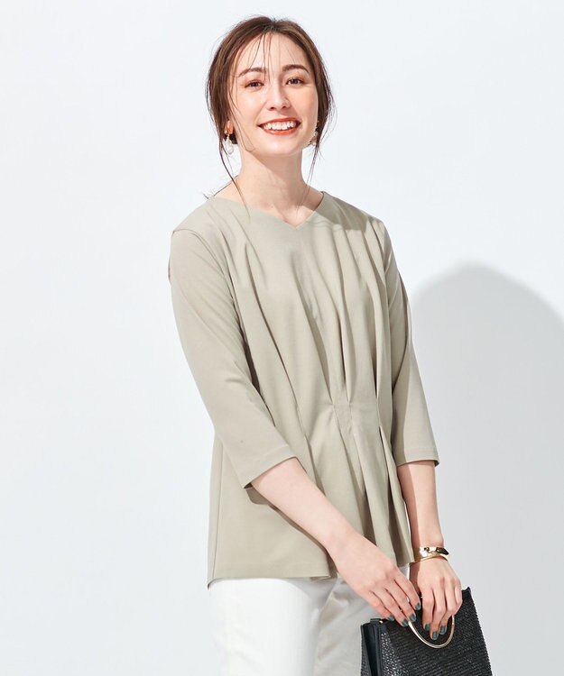 自由区 L 【放湿性/保湿性】イージートップス タックディテール カットソー カーキ系