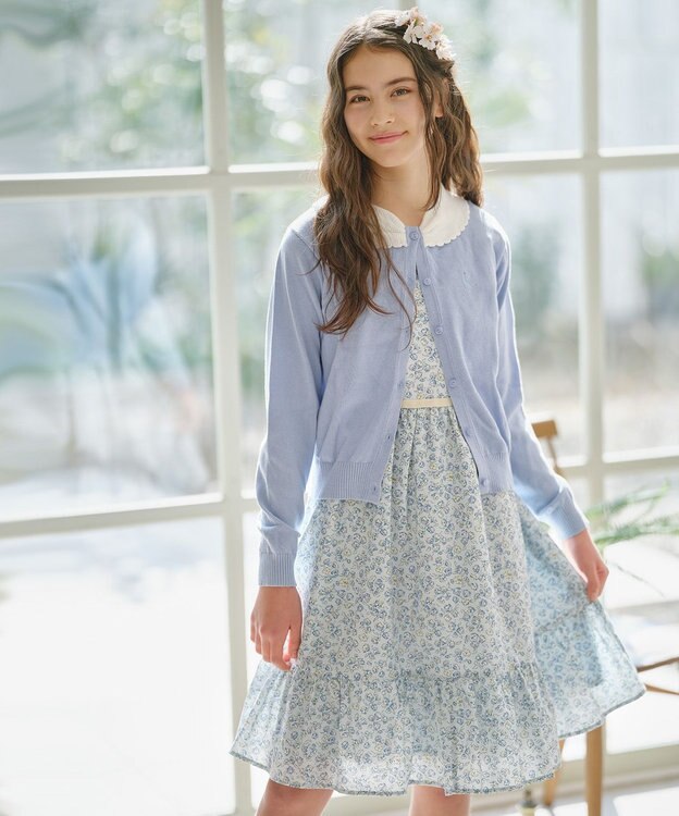 組曲 KIDS 【150-160㎝】リボンカラー カーディガン サックスブルー系