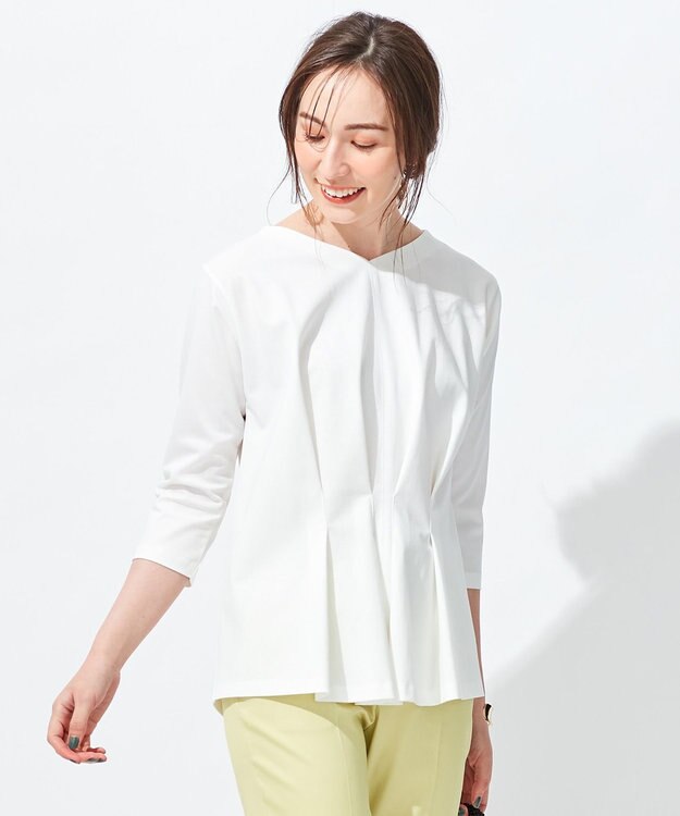 自由区 L 【放湿性/保湿性】イージートップス タックディテール カットソー アイボリー系