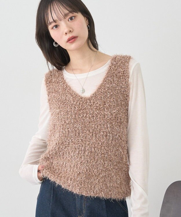 earth music&ecology ポンポンヤーンベスト Mocha