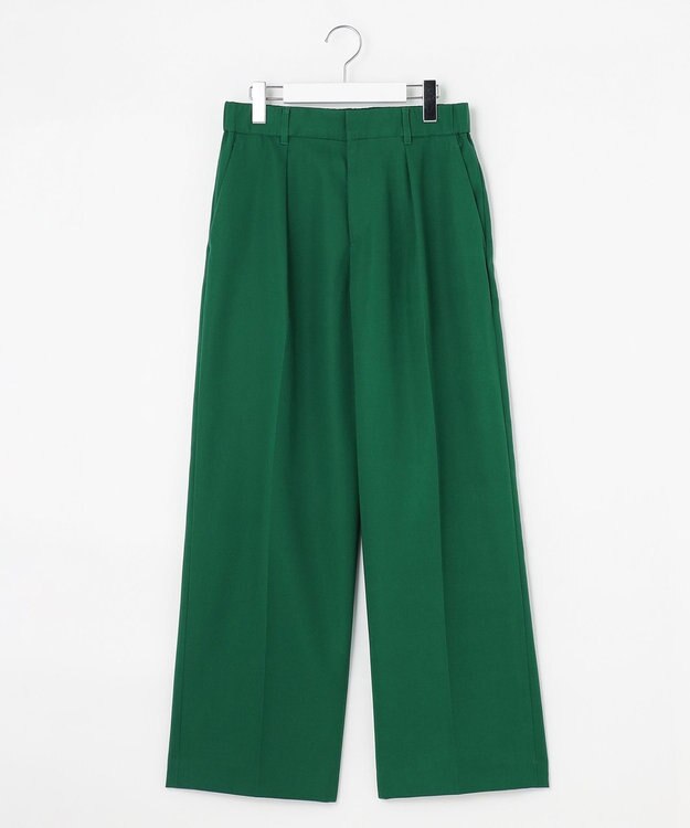 自由区 L 【洗える】コットンダブルクロスストレート パンツ ボトルグリーン