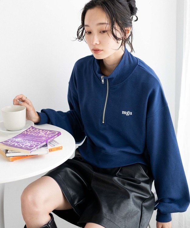 WEGO ハーフジップショートスウェット ネイビー