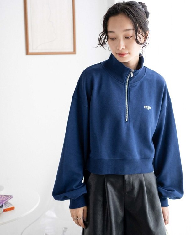 WEGO ハーフジップショートスウェット ネイビー