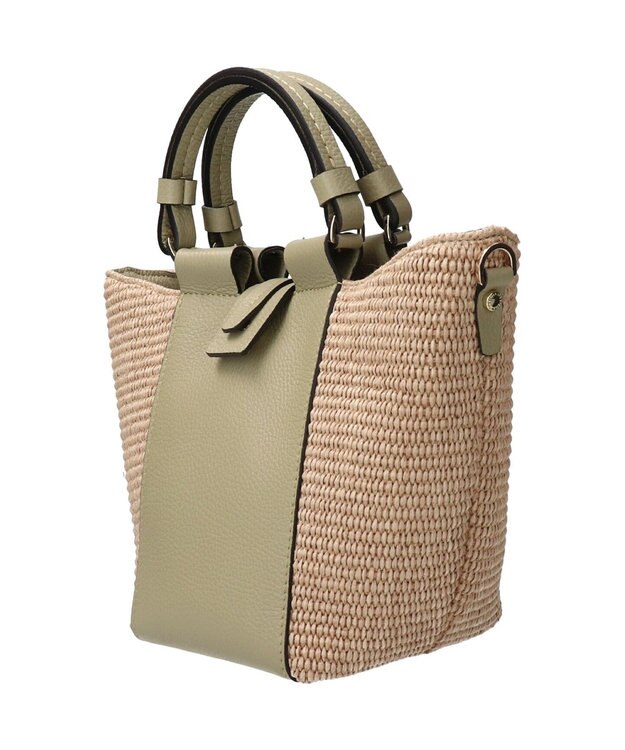 INTER-CHAUSSURES 【LORISTELLA】ラフィアコンビレザーハンドバッグ グリーンコンビ