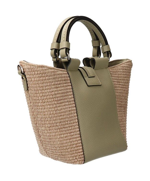INTER-CHAUSSURES 【LORISTELLA】ラフィアコンビレザーハンドバッグ グリーンコンビ