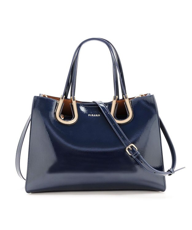 MioFIRANO ホースシューエナメルハンドバッグ 2WAY　FIRANO フィラノ NAVY