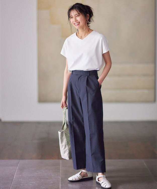 ANY 【吸水速乾/イージーケア/ストレッチ/ウエストゴム/洗濯機可能】ドライチノタックパンツ ネイビー