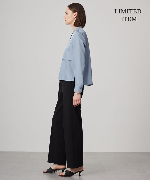 ICB L 【WEB限定・洗える】シルキーツイル  クロップドシャツ ブルー系