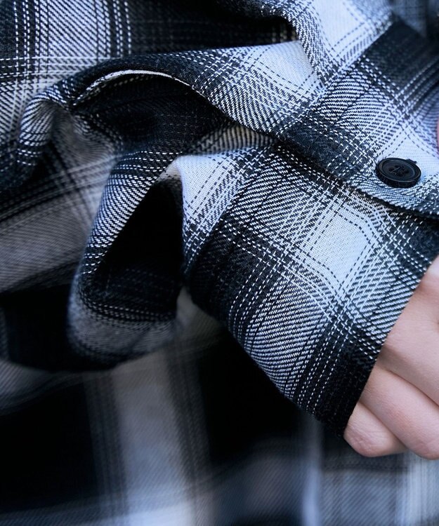 WEGO 裏毛フードチェックシャツ ブラック