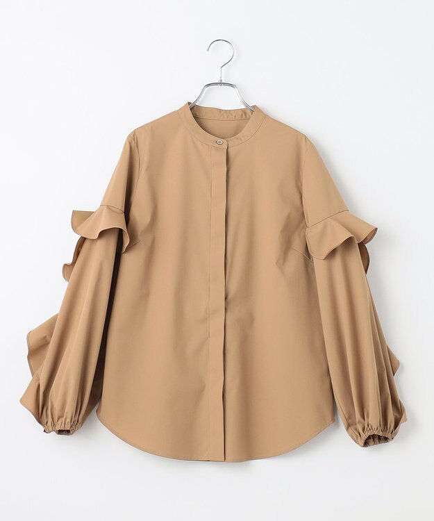 #Newans 【ANSWER for Co-Creation】フリルスリーブバンドカラーブラウス キャメル系