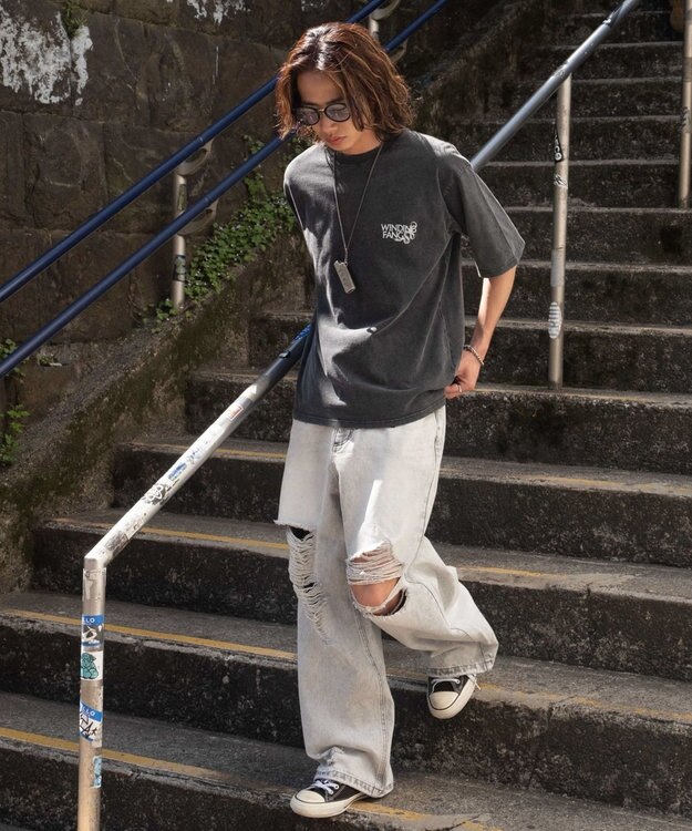 WEGO スーパーバギーダメージデニムパンツ 柄4