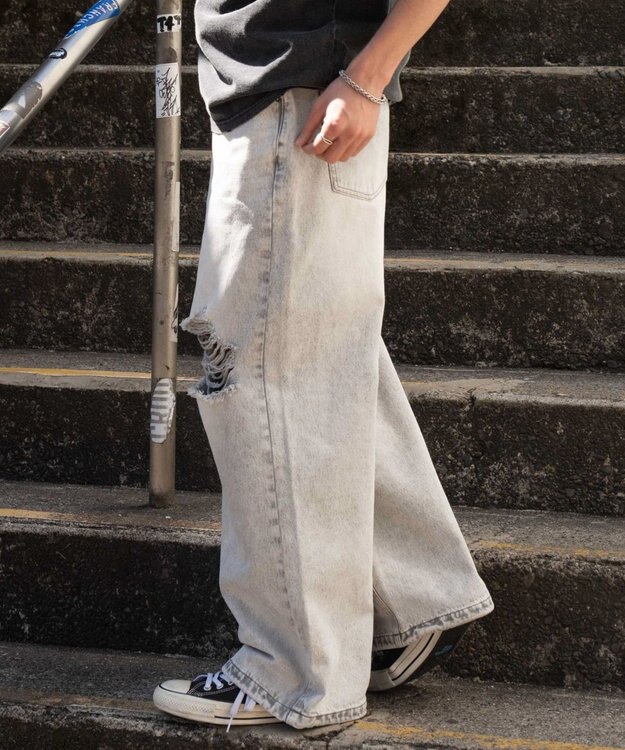 WEGO スーパーバギーダメージデニムパンツ 柄4