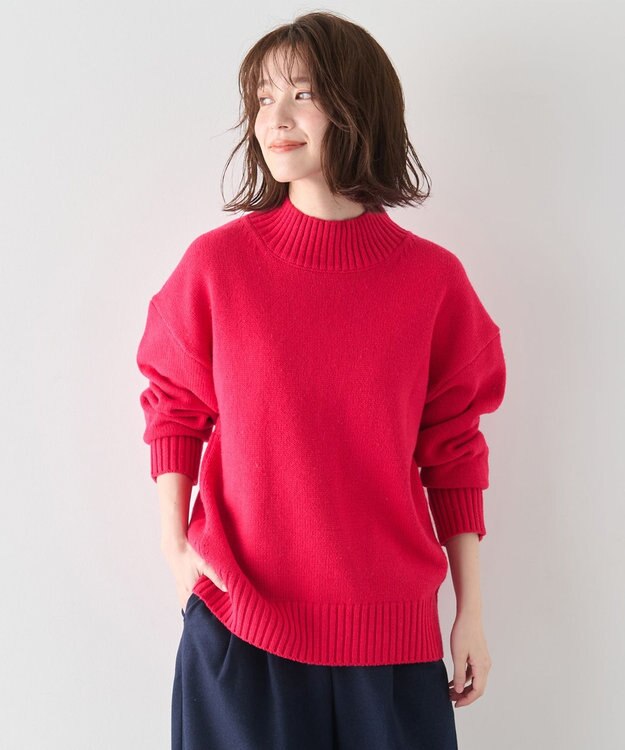 ANY ラムウールボトルネックプルオーバー ピンク