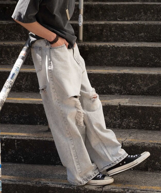 WEGO スーパーバギーダメージデニムパンツ 柄4