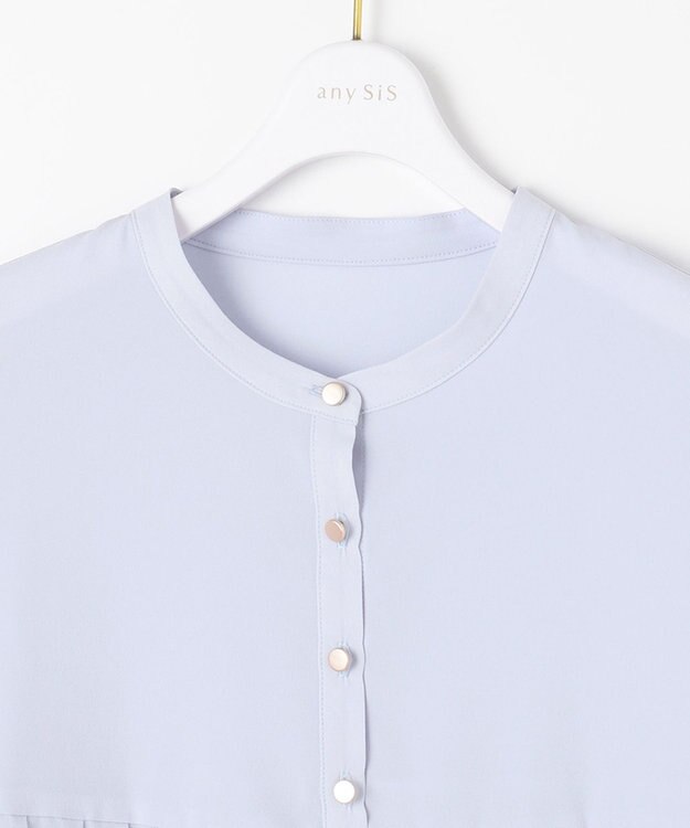 ANY SIS L 【洗える】ジョーゼットプリーツコンビ ブラウス ライトブルー